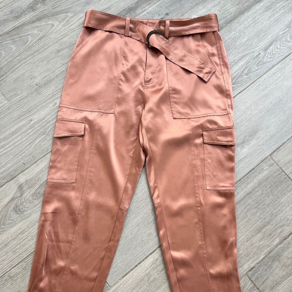 Banana Republic Alure Silk Cargo Pants Rose Gold, Size 8